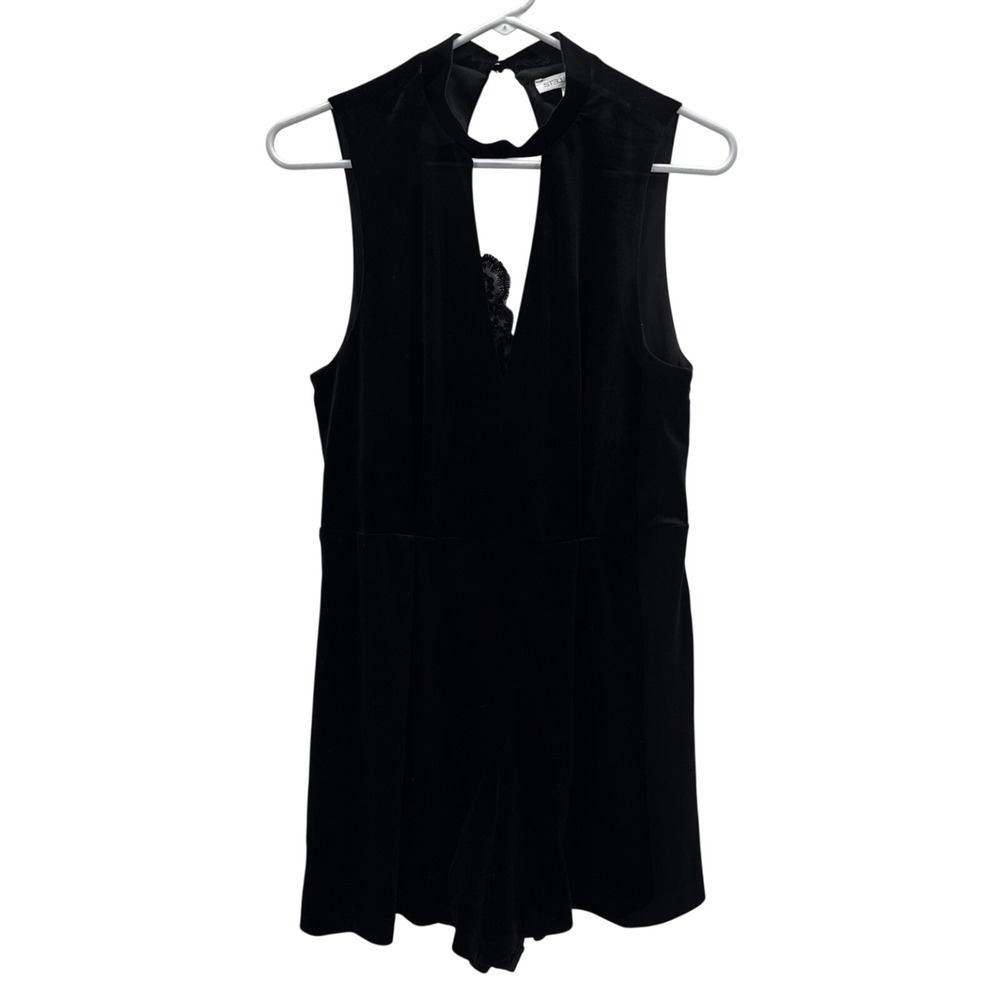 Stella Luca Black Velvet Lace Back Keyhole Romper Sleeveless Gothic Party TM